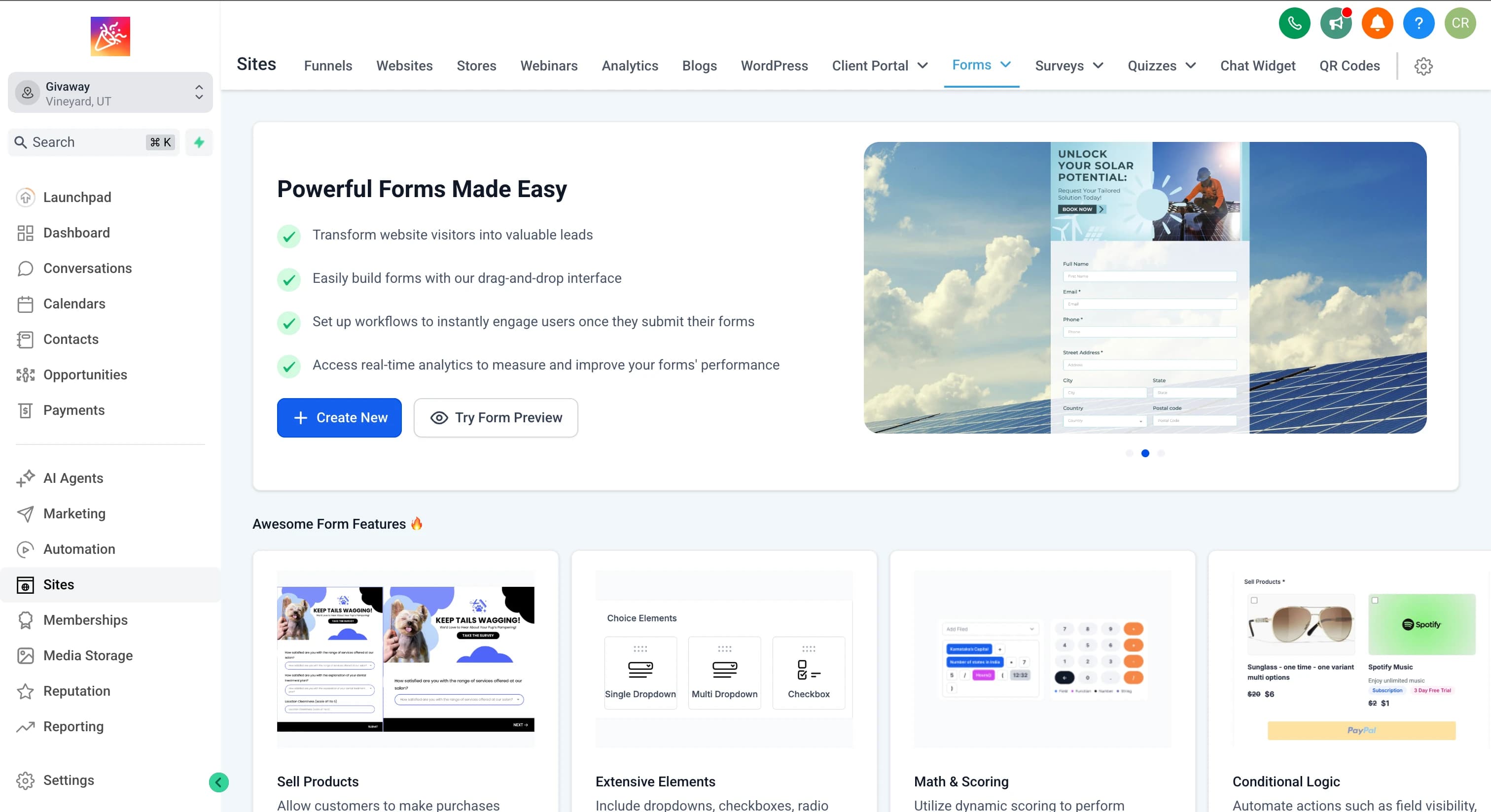 Givaway Dashboard Preview